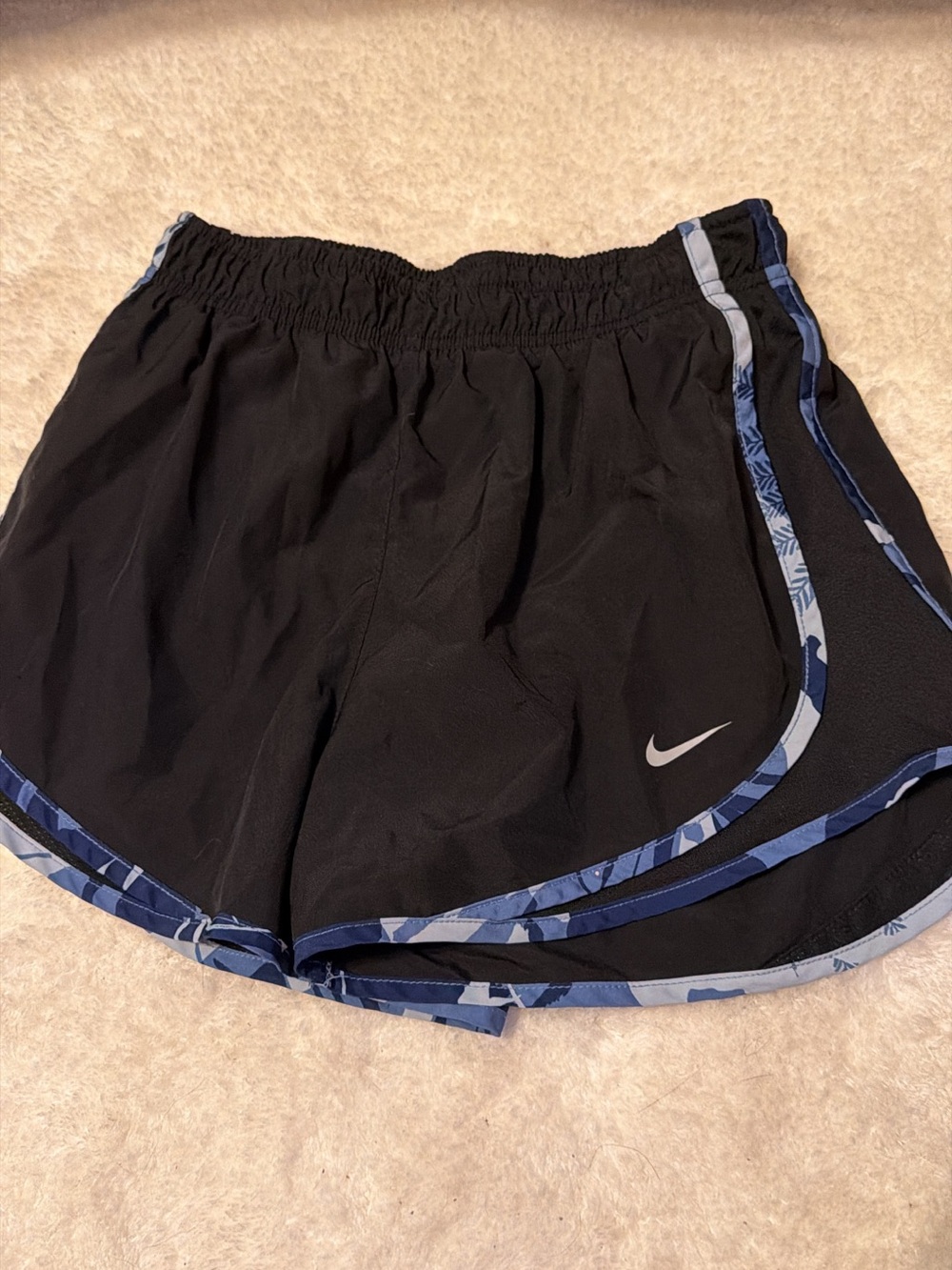 Nike Dri-Fit Women’s Black Athletic Shorts with Blue Trim